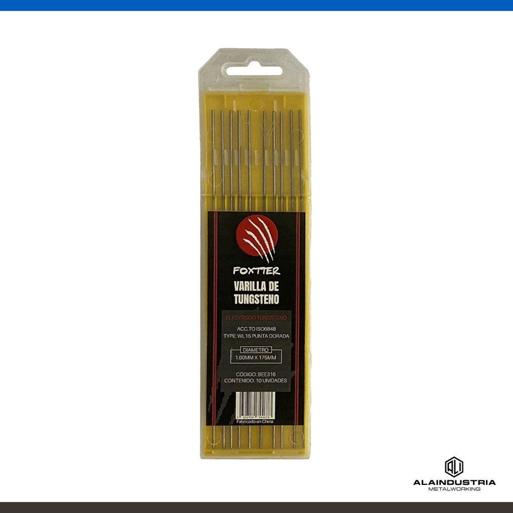 ELECTRODO TUNGSTENO Ø1.60 L:150mm WL15 DORADO FOXTTER