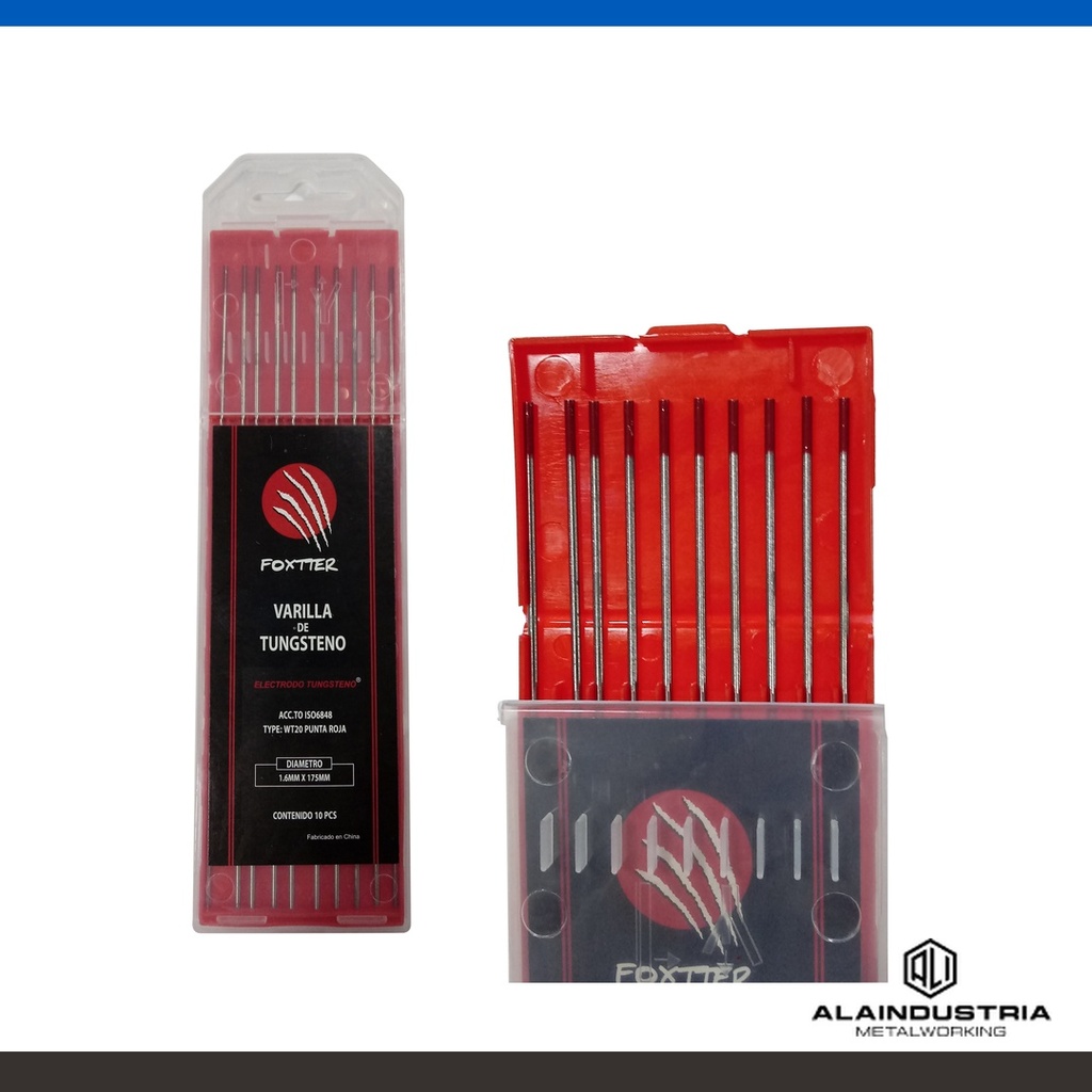 ELECTRODO TUNGSTENO Ø1.60 L:150mm WT20 ROJO FÓXTTER