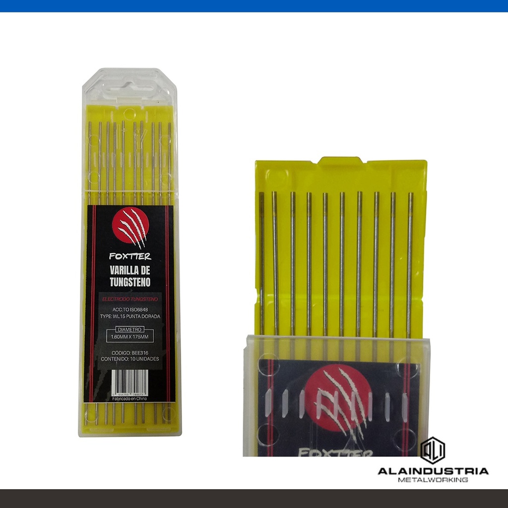 ELECTRODO TUNGSTENO Ø3.20 L:150mm WL15 DORADO FÓXTTER