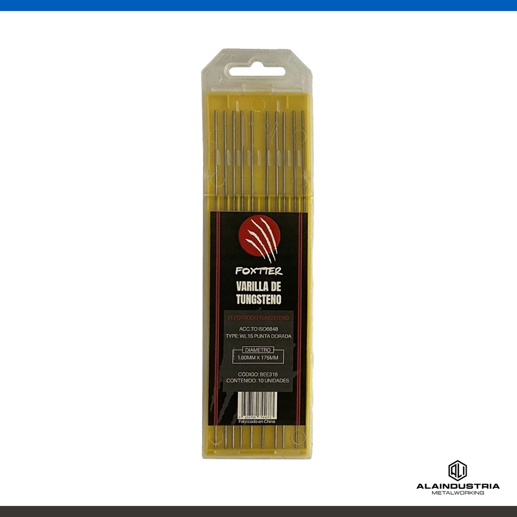 ELECTRODO TUNGSTENO Ø3.20 L:150mm WL15 DORADO FOXTTER