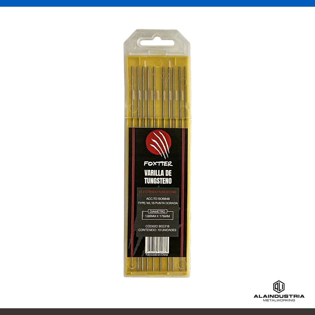 ELECTRODO TUNGSTENO Ø1.60 L:175mm WL15 DORADO FOXTTER