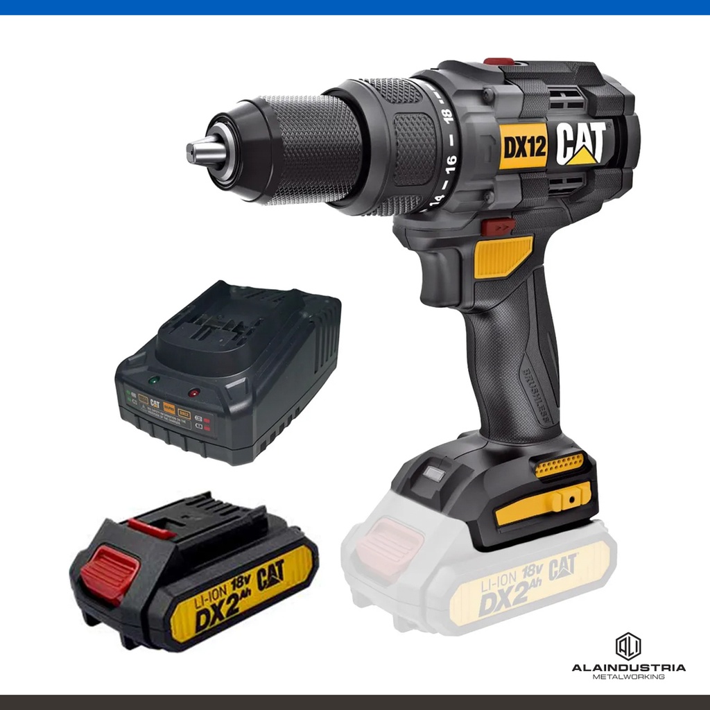 TALADRO ATORNILLADOR CON PERCUTOR CAT DX12B 65 nm 18v. CON BATERIA 2.0 ah Y CARGADOR CATDXC2