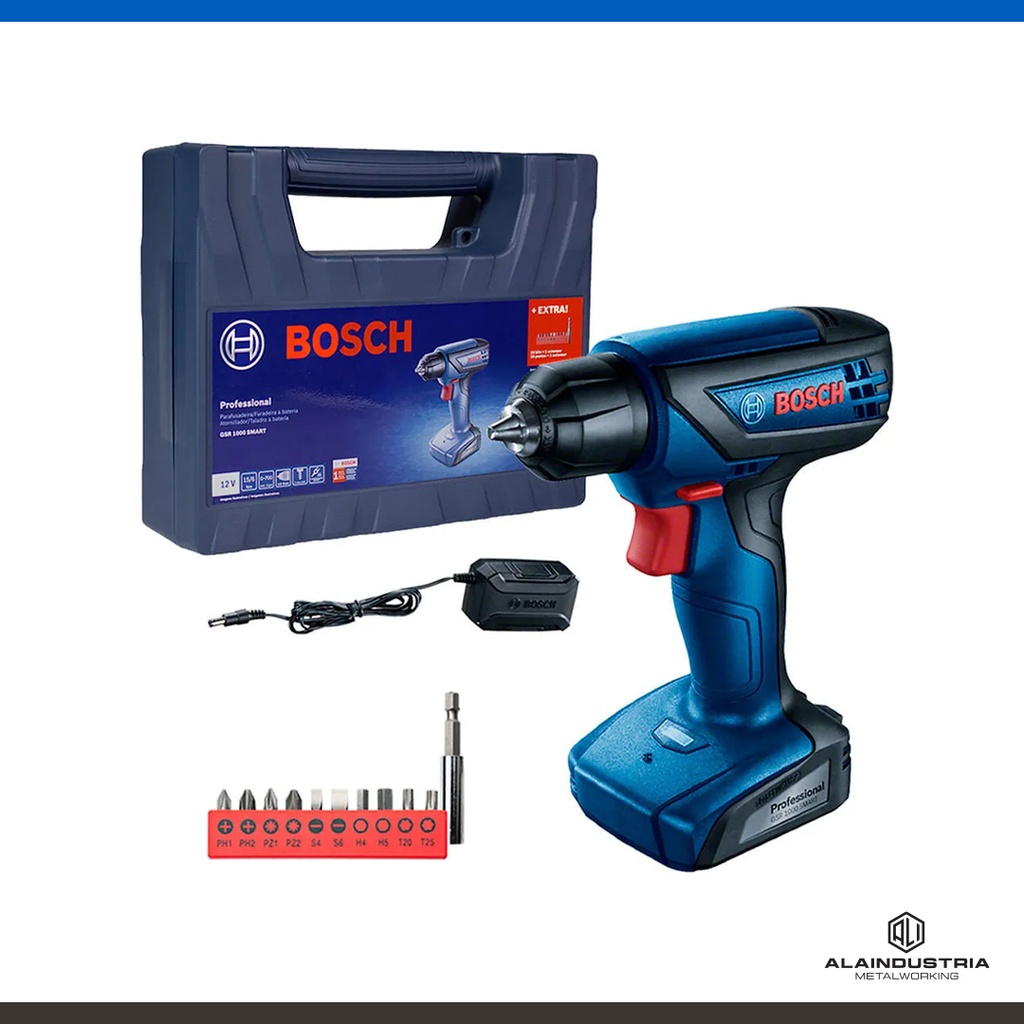 TALADRO ATORNILLADOR A BATERIA 12V BOSCH GSR 1000 SMART + BATERIA 1.5 Ah+ CARGADOR BIVOLT+ MALETIN PLÁSTICO