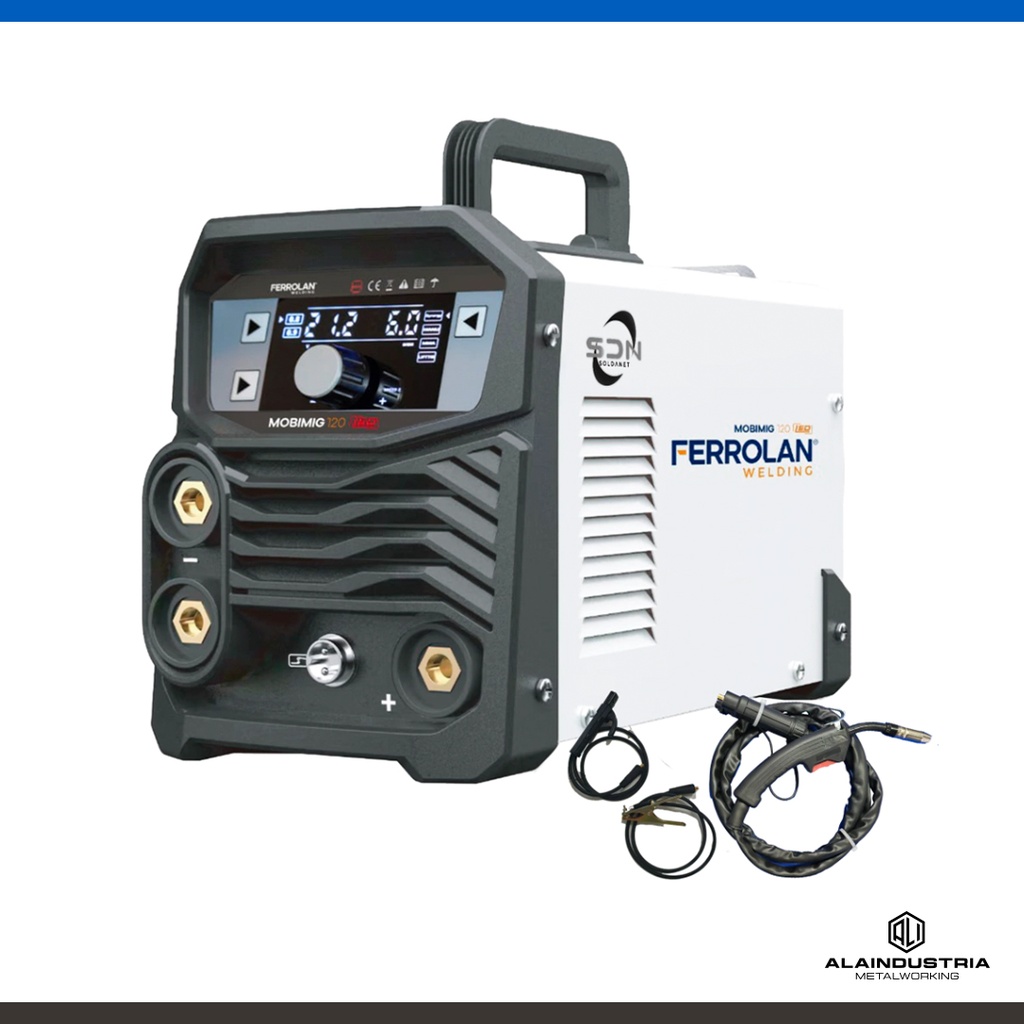 SOLDADORA INVERTER 120 AMPERS FERROLAN MOBIMIG 120 3 EN 1: MIG-MMA-LIFT TIG +TORCHA MIG + PINZAS