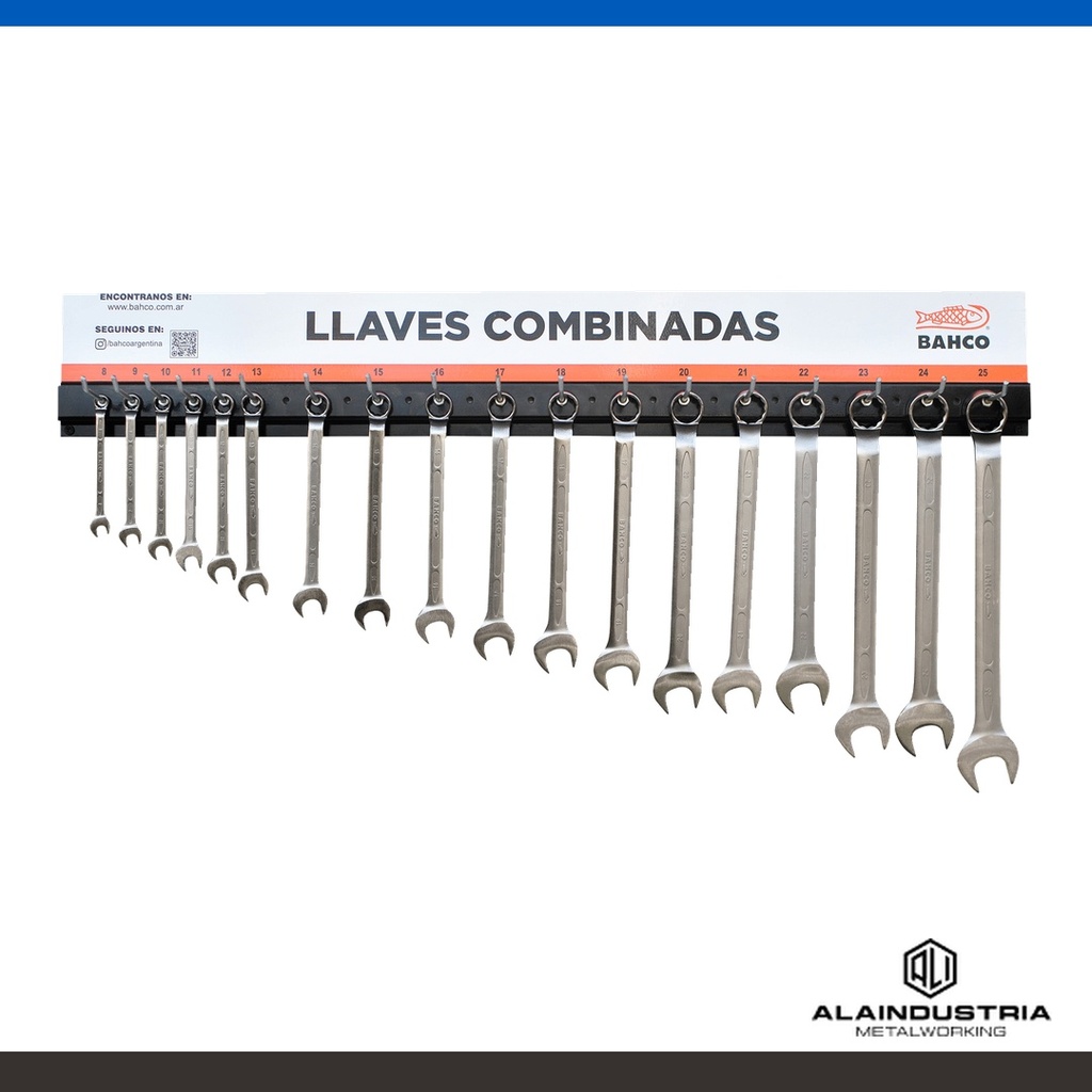 TABLERO PORTALLAVES COMBINADAS 18 pzs BAHCO