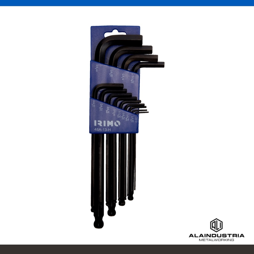JUEGO DE LLAVES HEXAGONALES LARGAS (ALLEN) ACODADAS CON PUNTA REDONDA PAVONADAS 1/16"-3/8" 9Pzs.IRIMO