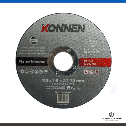 [346479] DISCO CORTE Ø115 x 1.6 x 22 KONNEN INOX