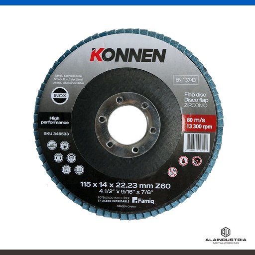 [346533] DISCO FLAP Ø115 x 22 ZIRCONIO #60 KONNEN A.INOXIDABLE