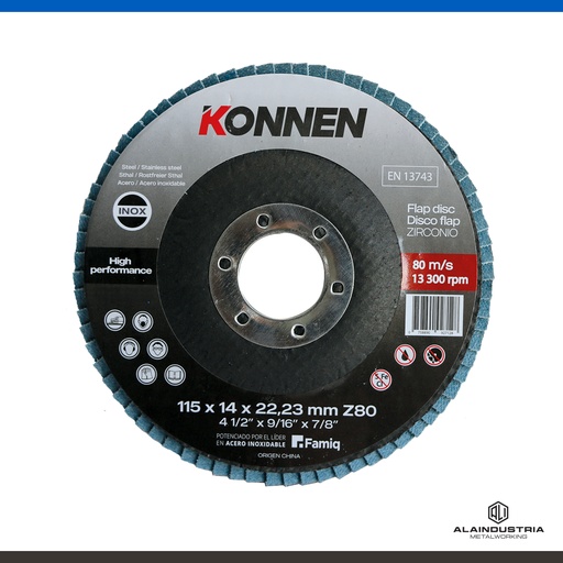 [346534] DISCO FLAP Ø115 x 22 ZIRCONIO #80 KONNEN A.INOXIDABLE
