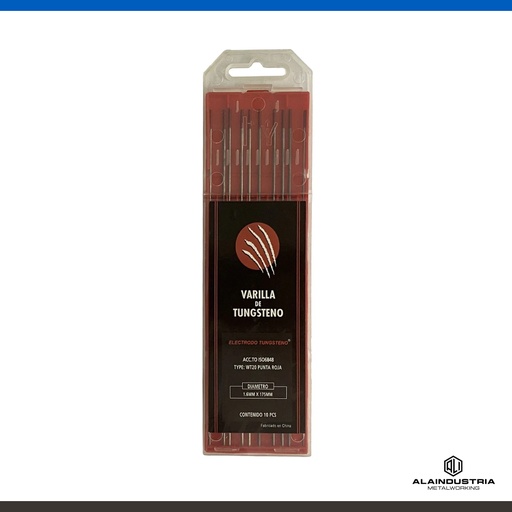 [202494] ELECTRODO TUNGSTENO Ø1.60 L:150mm WT20 ROJO FOXTTER