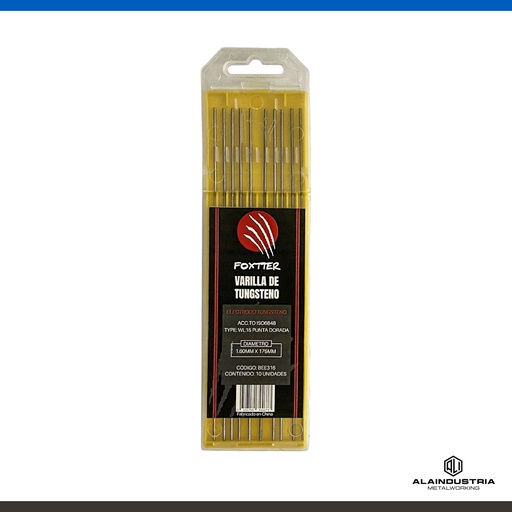 [202611] ELECTRODO TUNGSTENO Ø1.60 L:175mm WL15 DORADO FOXTTER