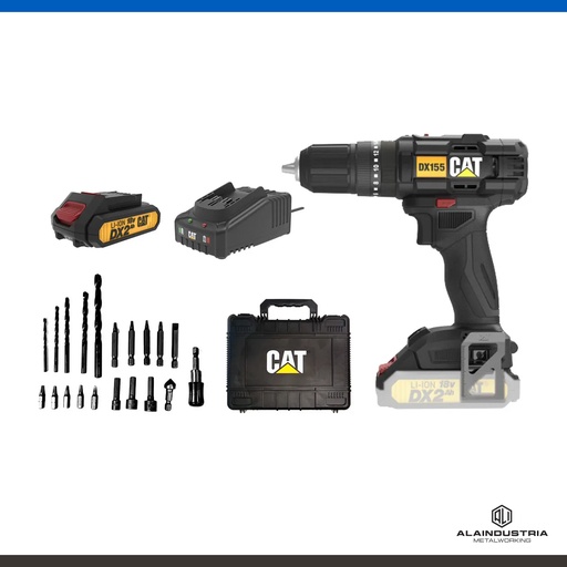 [202658] TALADRO ATORNILLADOR CON PERCUTOR CAT DX155 50 nm 18v. CON BATERIA 2.0 ah Y CARGADOR CATDXC2. C/MALETIN Y ACCESORIOS