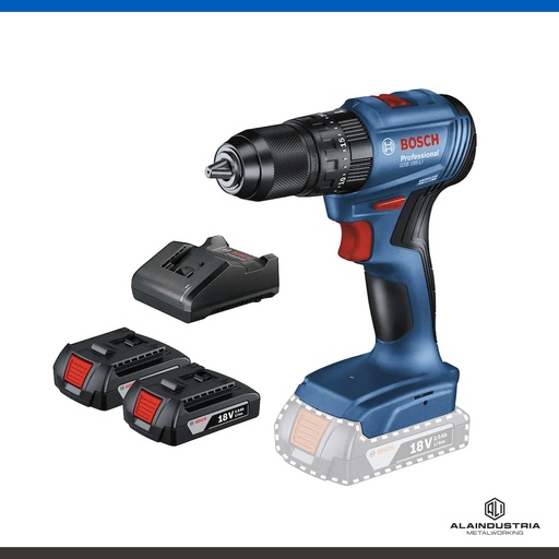 [202704] TALADRO ATORNILLADOR A BATERIA 18V BOSCH GSB 185-LI + CARGADOR RAPIDO  GAL 18V-20+ 2 BATERIAS 18V GBA 2,0 Ah + MALETIN PLASTICO