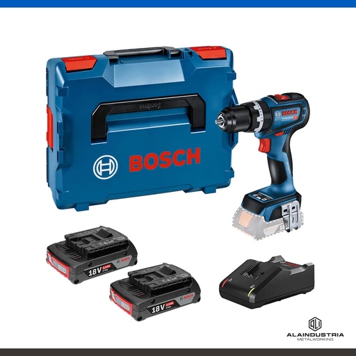 [202705] TALADRO PERCUTOR A BATERIA 18V BOSCH GSB 18V-90 C SB + CARGADOR RAPIDO  GAL 18V-40+ 2 BATERIAS 18V GBA 2.0 Ah + MALETIN PLÁSTICO