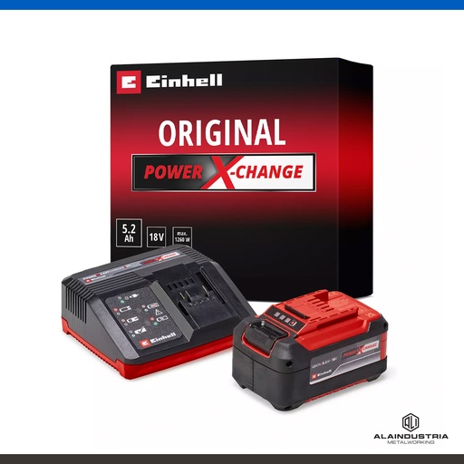 [202884] KIT CARGADOR Y BATERÍA 18V 5.2 Ah EINHELL Starter Kit 5.2 Ah - Batería 5.2 Ah y cargador de alta velocidad 18 V - Tiempo de carga 80 min.