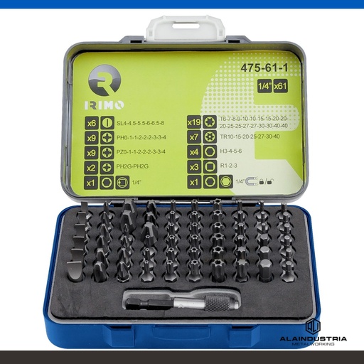 [204453] JUEGO DE PUNTAS DE 1/4" 61 pzs. IRIMO