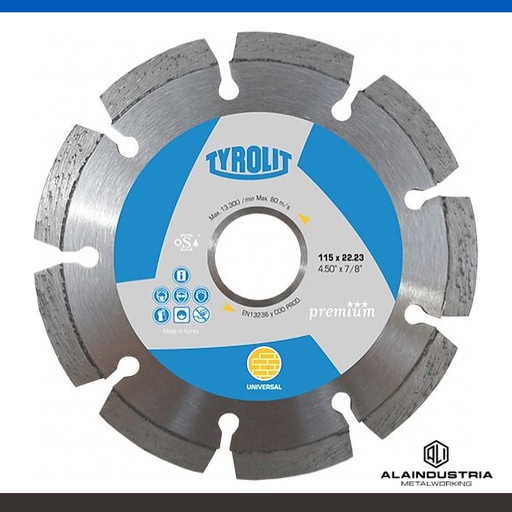 [205793] DISCO DIAMANTADO LÁSER UNIVERSAL 4.5 Ø115X22,2mm TYROLIT PREMIUM