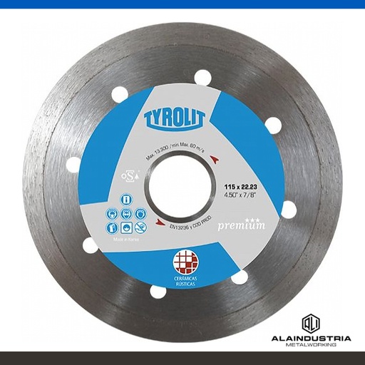 [205815] DISCO DIAMANTADO CONTINUO CER. RÚSTICA Ø115X22,2mm TYROLIT PREMIUM