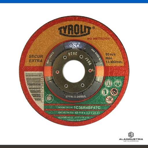 [200380] DISCO DESBASTE CTRO DEPRIMIDO Ø178 x 4.8 x 22 TYROLIT Secur Extra