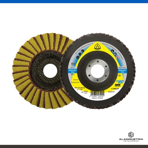 [201245] DISCOS FLAP COMBINADO VELLÓN Y ESMERIL Ø115 x 22 GRUESO KLINGSPOR SMT 850 PLUS